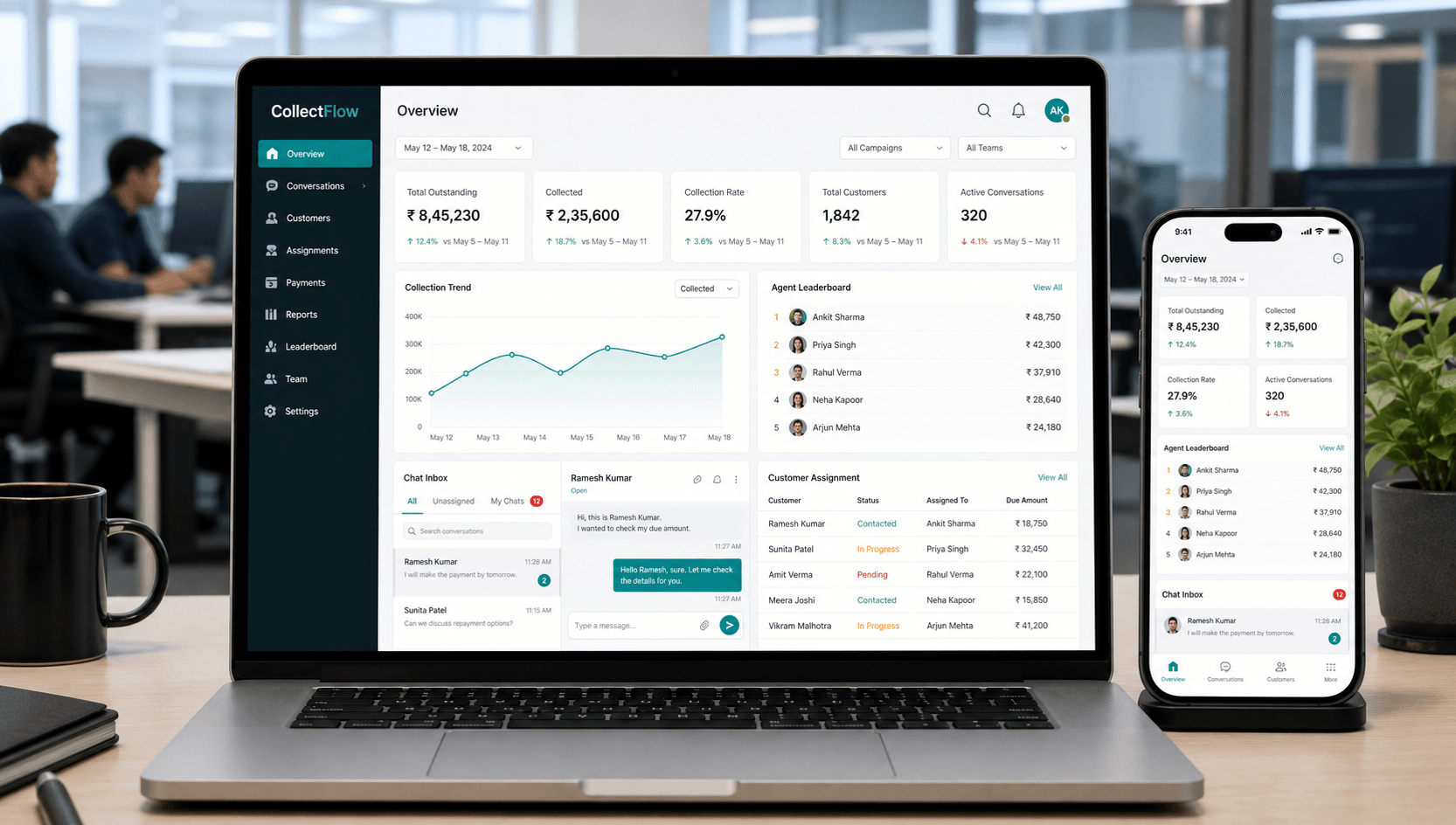 CollectFlow dashboard product mockup